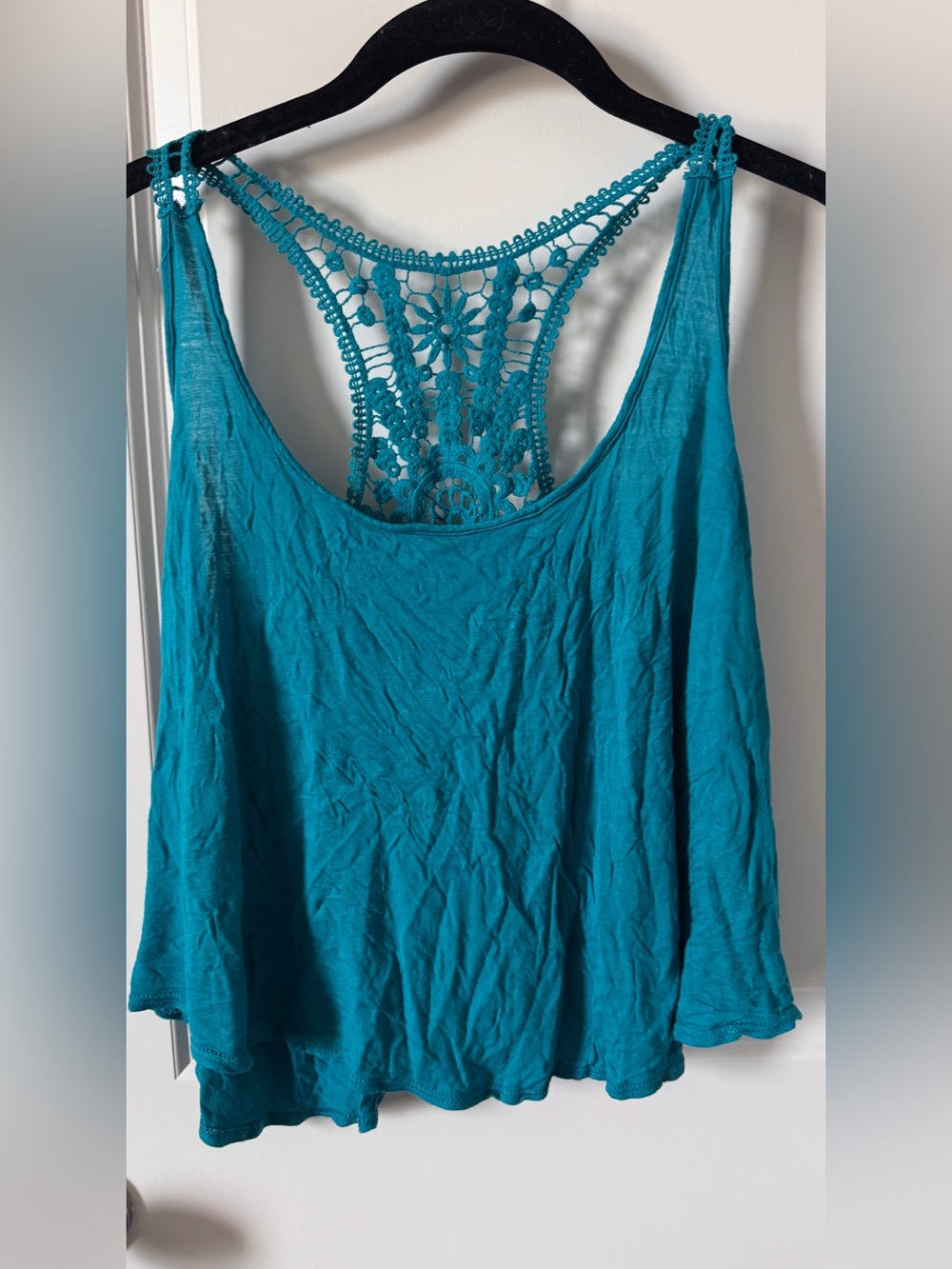 Full Tilt Teal Crochet Racerback Tank-Medium